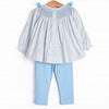 Bow Me Away Smocked Legging Set, Blue