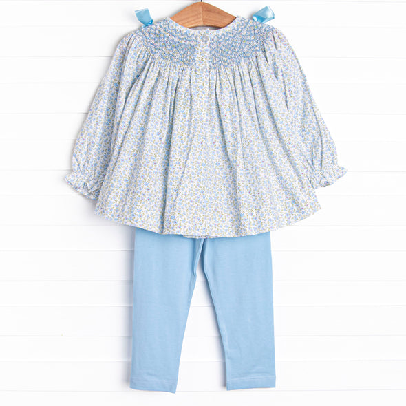 Bow Me Away Smocked Legging Set, Blue