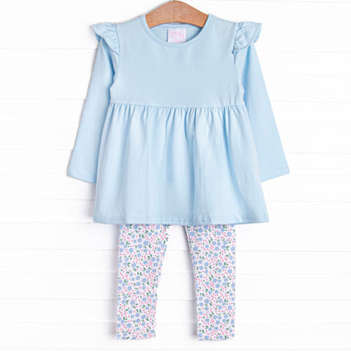 Flower Power Flutter Sleeve Legging Set, Blue