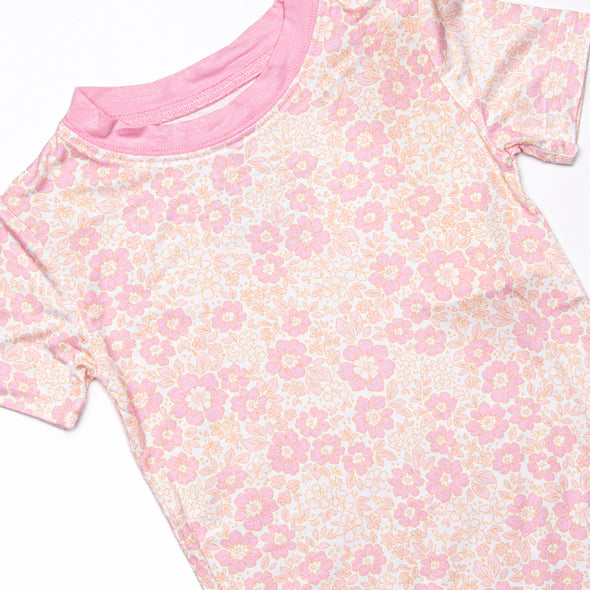 Marigold Meadow Bamboo Pajama Short Set, Pink