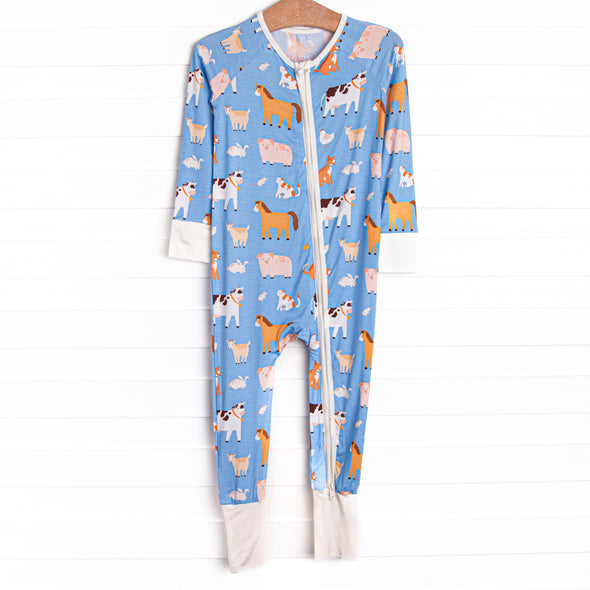 Barnyard Bedtime Bamboo Zippy Pajama, Blue