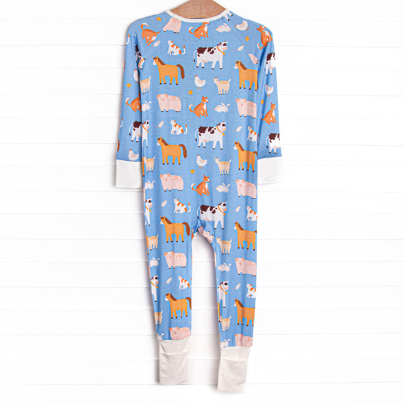 Barnyard Bedtime Bamboo Zippy Pajama, Blue