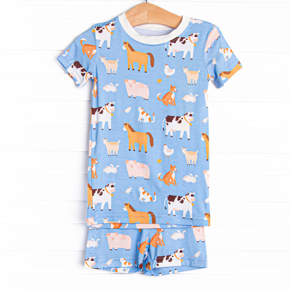 Barnyard Bedtime Bamboo Pajama Short Set, Blue