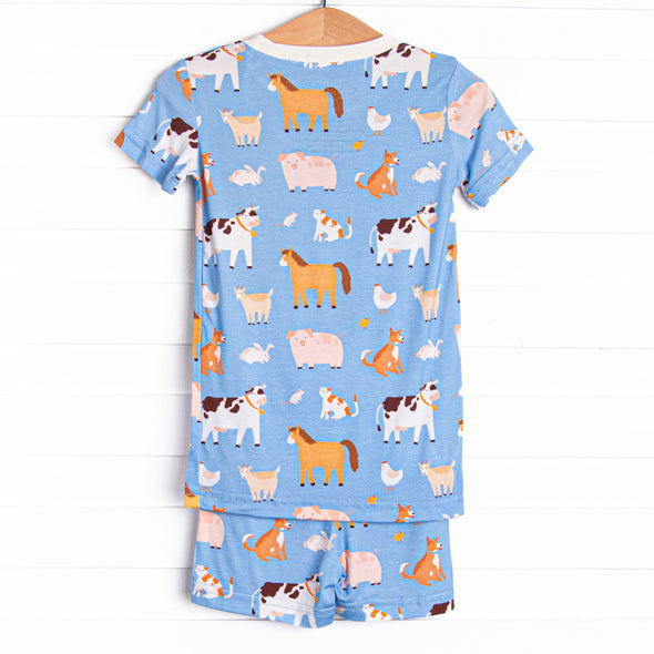 Barnyard Bedtime Bamboo Pajama Short Set, Blue