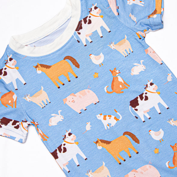 Barnyard Bedtime Bamboo Pajama Short Set, Blue