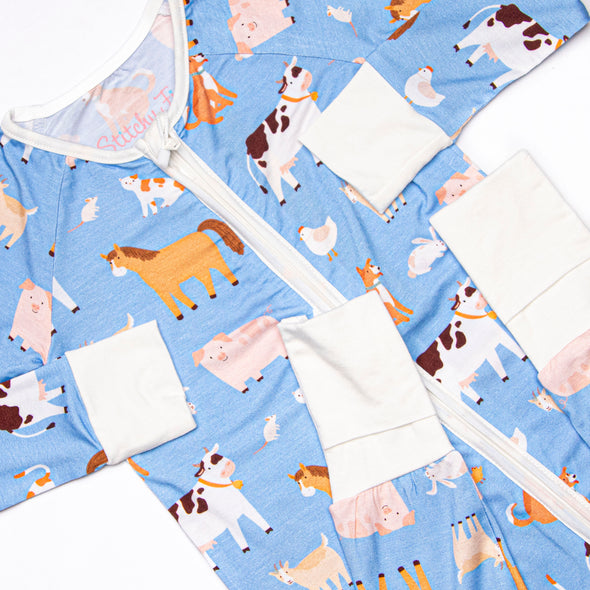 Barnyard Bedtime Bamboo Zippy Pajama, Blue