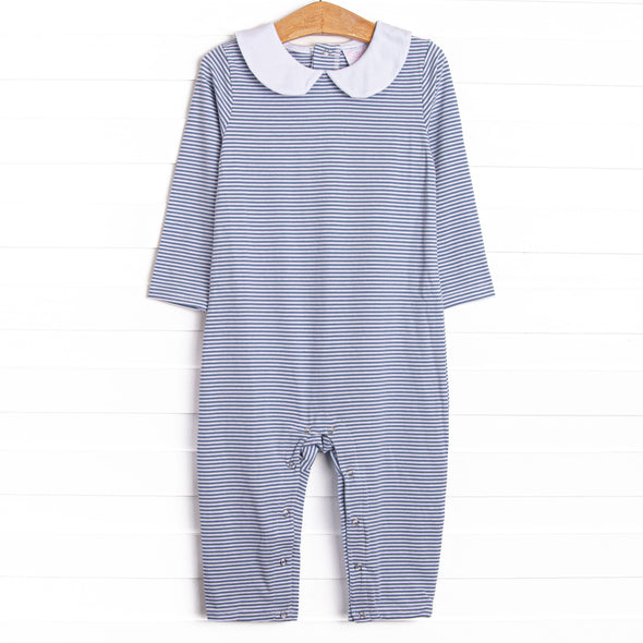 Elliot Romper, Slate Blue Stripe