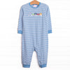 Chugging Along Applique Romper, Blue Stripe