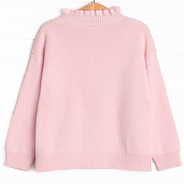 Knitted Ruffle Sweater, Pink