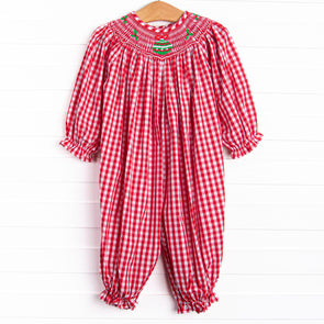 Ornamental Occasion Smocked Romper, Red