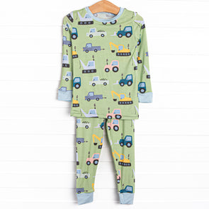 Road Work Rush Bamboo Pajama Set, Green