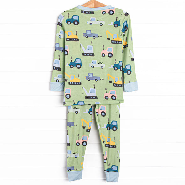 Road Work Rush Bamboo Pajama Set, Green