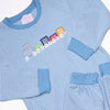 Chugging Along Applique Romper, Blue Stripe