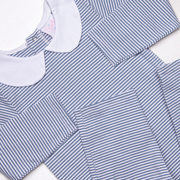 Elliot Romper, Slate Blue Stripe