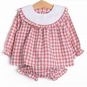 Hillside Orchard Bib Diaper Set, Red Check