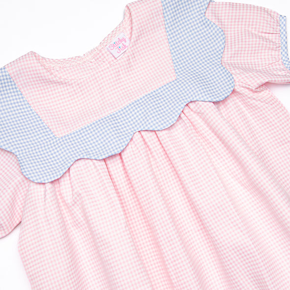 Sweetly Scalloped Dress, Pink Gingham