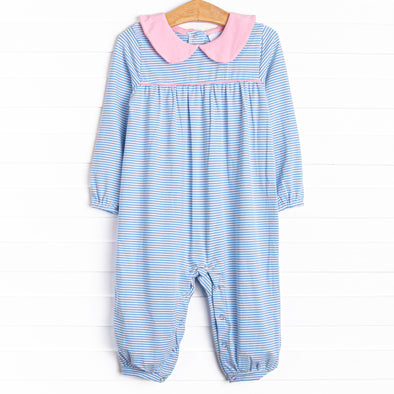 Karina Romper, Pink and Medium Blue Stripe