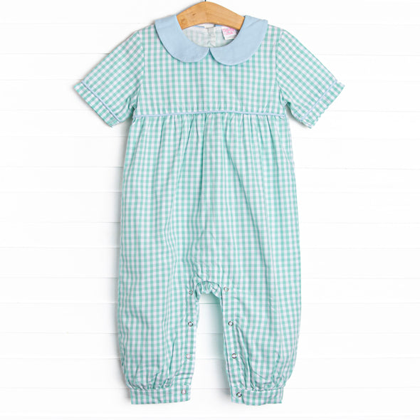 Garden Mint Gingham Romper, Green