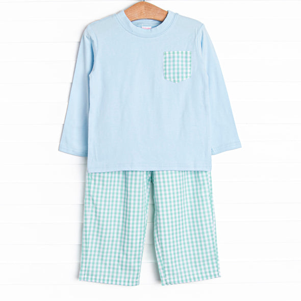 Garden Mint Gingham Pant Set, Green