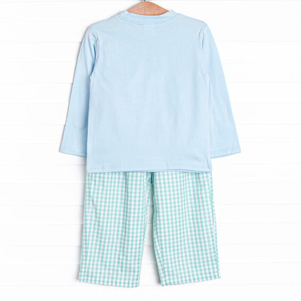 Garden Mint Gingham Pant Set, Green