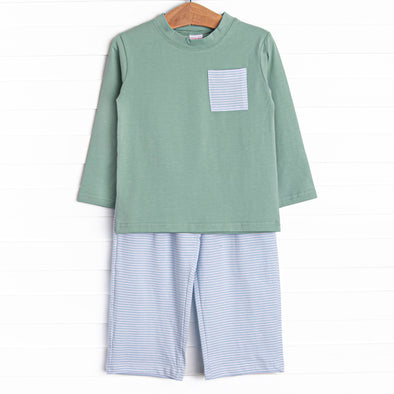 Sage and Stripes Pant Set, Green