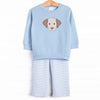 Furry Ear Friend Applique Pant Set, Blue