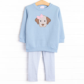 Furry Ear Friend Applique Legging Set, Blue