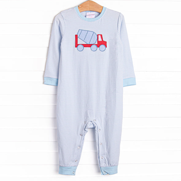 Mr. Mixer Applique Romper, Blue Stripe