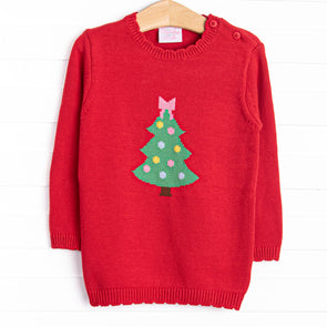 Tree Tradition Girl Sweater, Red