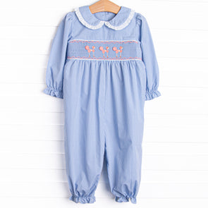 Show Dog Strut Smocked Romper, Blue