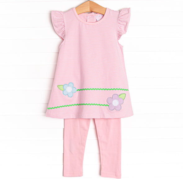 Very Sweet Vines Applique Legging Set, Pink