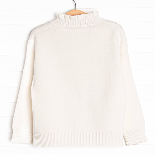 Knitted Ruffle Sweater, Ivory