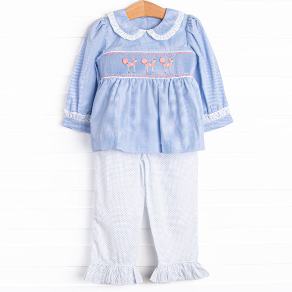 Show Dog Strut Smocked Ruffle Pant Set, Blue