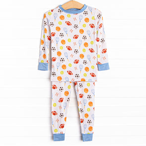 Game Time Bamboo Pajama Set, Blue