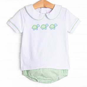 Turtle Trio Applique Diaper Set, Green