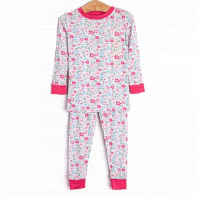 Blue Floral Bamboo Pajama Set, Pink