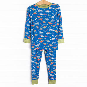 Roam and Roar Bamboo Pajama Set, Blue