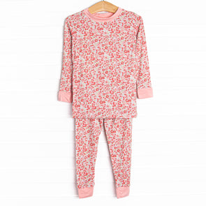 Red Ribbons Bamboo Pajama Set, Red