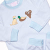 Hudson Hunter Applique Romper, Light Blue Stripe