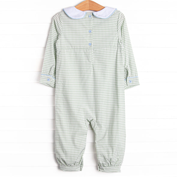 Fossil Friends Embroidered Long Romper, Green