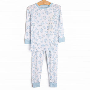 You Had Me at Hydrangea Bamboo Pajama Set, Blue