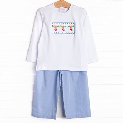 Reindeer Cheer Smocked Pant Set, Blue