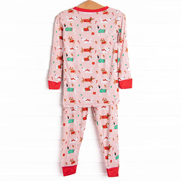 Pups and Presents Bamboo Pajama Set, Pink