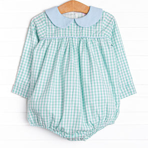 Garden Mint Gingham Boy Bubble, Green