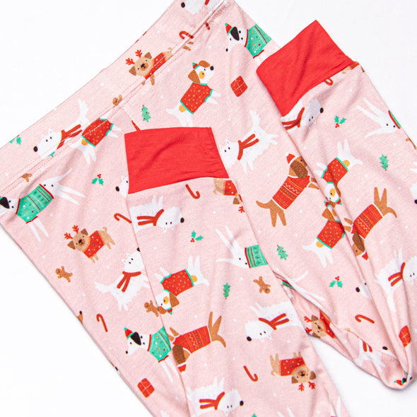 Pups and Presents Bamboo Pajama Set, Pink