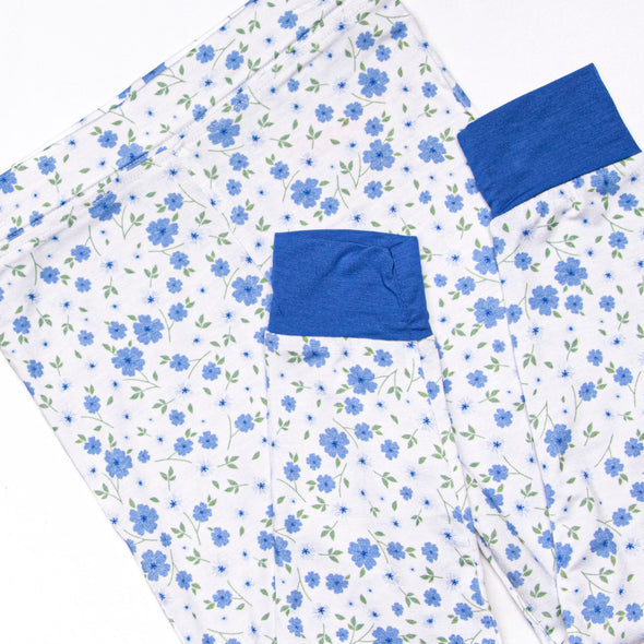 Pale Blooms Bamboo Pajama Set, Blue