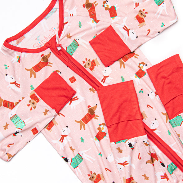 Pups and Presents Bamboo Zippy Pajama, Pink