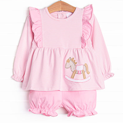 Rocking Horse Rider Applique Bloomer Set, Pink