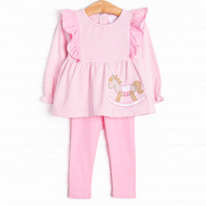 Rocking Horse Rider Applique Legging Set, Pink