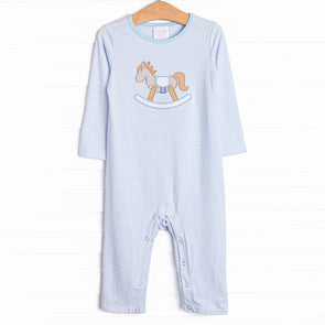 Rocking Horse Rider Applique Romper, Blue